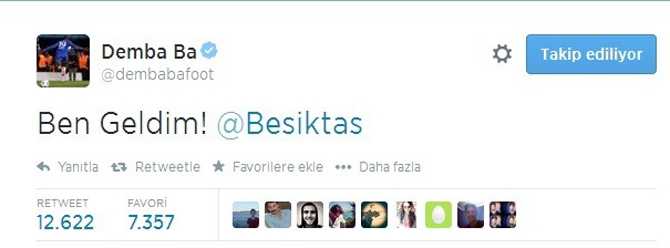 Demba Ba'dan Türkçe tweet!